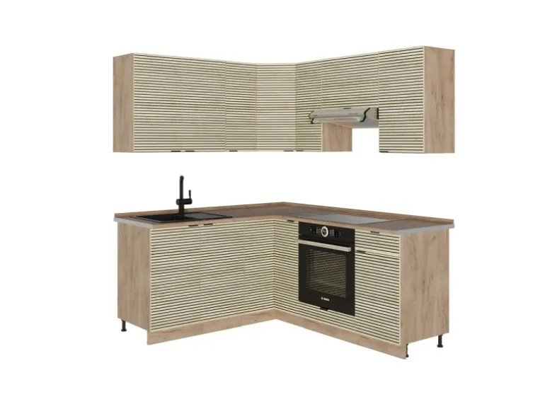 Vicco Fame-Line Eckküche Eiche Paneel/Goldkraft Eiche 160 x 60 cm ohne Arbeitsplatte ohne E-Geräte