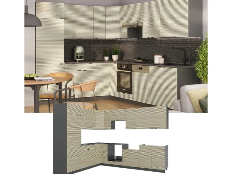 Vicco Fame-Line Eckküche Eiche Paneel/Anthrazit 227 x 58.1 cm ohne Arbeitsplatte ohne E-Geräte