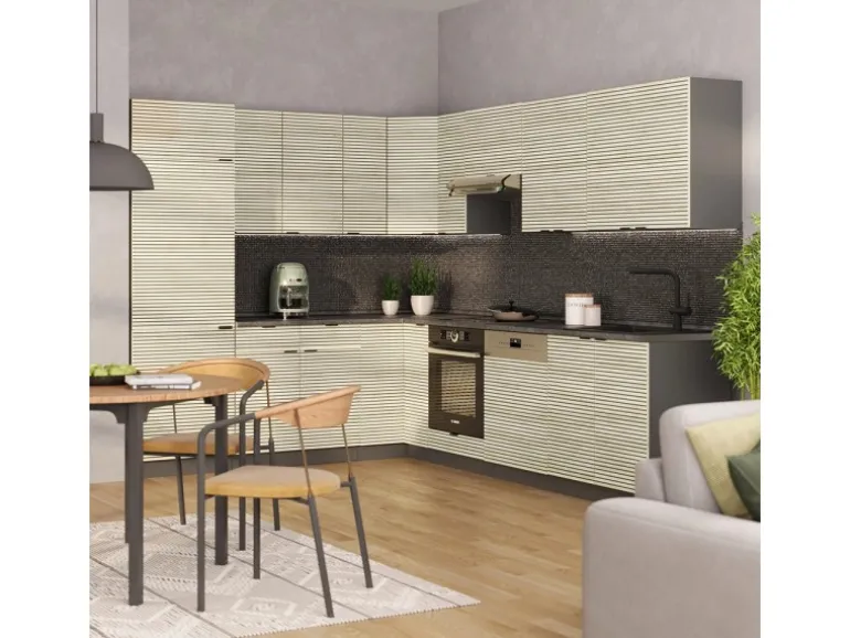 Vicco Fame-Line Eckküche Eiche Paneel/Anthrazit 227 x 58.1 cm ohne Arbeitsplatte ohne E-Geräte