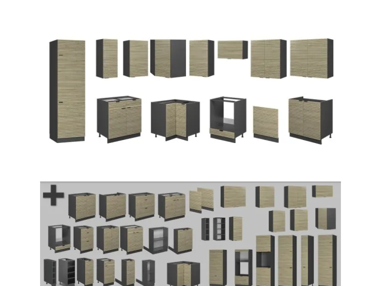 Vicco Fame-Line Eckküche Eiche Paneel/Anthrazit 227 x 58.1 cm ohne Arbeitsplatte ohne E-Geräte