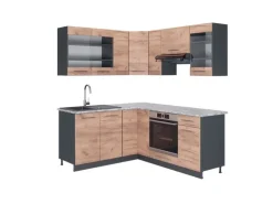 Vicco Fame-Line Eckküche Goldkraft Eiche/Anthrazit 160 x 190 cm AP Marmor ohne E-Geräte