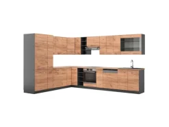 Vicco Fame-Line Eckküche Goldkraft Eiche/Anthrazit 347 x 257 cm AP Eiche ohne E-Geräte