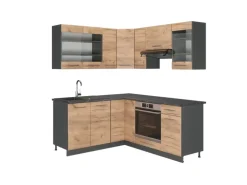 Vicco Fame-Line Eckküche Goldkraft Eiche/Anthrazit 160 x 60 cm ohne Arbeitsplatte ohne E-Geräte