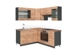 Vicco Fame-Line Eckküche Goldkraft Eiche/Anthrazit 160 x 190 cm AP Eiche ohne E-Geräte