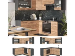 Vicco Fame-Line Eckküche Goldkraft Eiche/Anthrazit 160 x 190 cm AP Anthrazit ohne E-Geräte