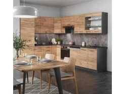 Vicco Fame-Line Eckküche Goldkraft Eiche/Anthrazit 227 x 287 cm AP Eiche ohne E-Geräte