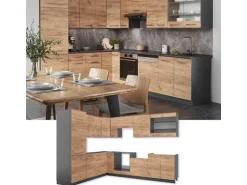 Vicco Fame-Line Eckküche Goldkraft Eiche/Anthrazit 227 x 60 cm ohne Arbeitsplatte ohne E-Geräte