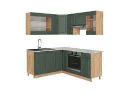 Vicco Fame-Line Eckküche Grün-Gold Landhaus/Goldkraft Eiche 160 x 60 cm ohne Arbeitsplatte ohne E-Geräte