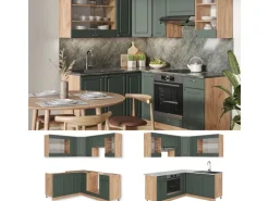 Vicco Fame-Line Eckküche Grün-Gold Landhaus/Goldkraft Eiche 160 x 60 cm ohne Arbeitsplatte ohne E-Geräte