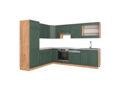 Vicco Fame-Line Eckküche Grün-Gold Landhaus/Goldkraft Eiche 227 x 287 cm AP Marmor ohne E-Geräte