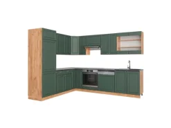 Vicco Fame-Line Eckküche Grün-Gold Landhaus/Goldkraft Eiche 227 x 287 cm AP Anthrazit ohne E-Geräte