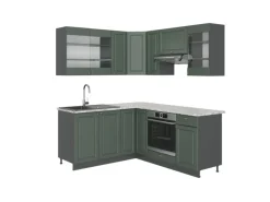 Vicco Fame-Line Eckküche Grün-Gold Landhaus/Anthrazit 160 x 190 cm AP Marmor ohne E-Geräte