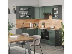 Vicco Fame-Line Eckküche Grün-Gold Landhaus/Anthrazit 160 x 190 cm AP Marmor ohne E-Geräte