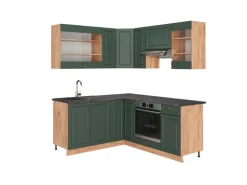 Vicco Fame-Line Eckküche Grün-Gold Landhaus/Goldkraft Eiche 160 x 190 cm AP Anthrazit ohne E-Geräte