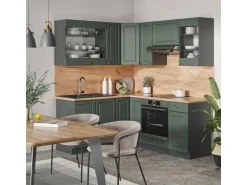 Vicco Fame-Line Eckküche Grün-Gold Landhaus/Anthrazit 160 x 60 cm ohne Arbeitsplatte ohne E-Geräte