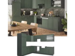 Vicco Fame-Line Eckküche Grün-Gold Landhaus/Anthrazit 227 x 60 cm ohne Arbeitsplatte ohne E-Geräte