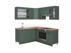 Vicco Fame-Line Eckküche Grün-Gold Landhaus/Anthrazit 160 x 190 cm AP Eiche ohne E-Geräte