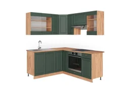 Vicco Fame-Line Eckküche Grün-Gold Landhaus/Goldkraft Eiche 160 x 190 cm AP Eiche ohne E-Geräte