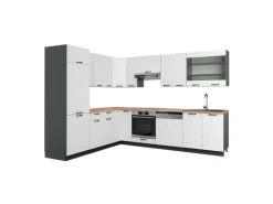 Vicco Fame-Line Eckküche Weiß Landhaus/Anthrazit 227 x 287 cm AP Eiche ohne E-Geräte