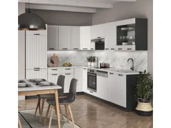 Vicco Fame-Line Eckküche Weiß Landhaus/Anthrazit 227 x 287 cm AP Eiche ohne E-Geräte