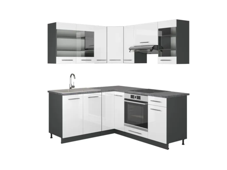 Vicco Fame-Line Eckküche Weiß Hochglanz/Anthrazit 160 x 190 cm AP Anthrazit ohne E-Geräte