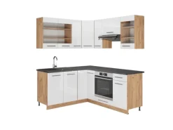 Vicco Fame-Line Eckküche Weiß Hochglanz/Goldkraft Eiche 160 x 190 cm AP Anthrazit ohne E-Geräte