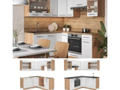 Vicco Fame-Line Eckküche Weiß Hochglanz/Goldkraft Eiche 160 x 190 cm AP Anthrazit ohne E-Geräte