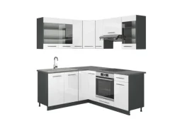 Vicco Fame-Line Eckküche Weiß Hochglanz/Anthrazit 160 x 190 cm AP Marmor ohne E-Geräte