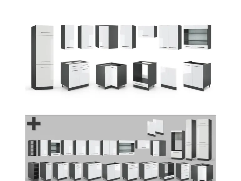 Vicco Fame-Line Eckküche Weiß Hochglanz/Anthrazit 227 x 60 cm ohne Arbeitsplatte ohne E-Geräte