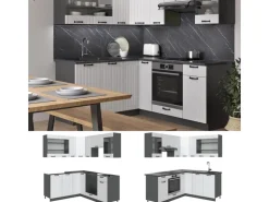 Vicco Fame-Line Eckküche Weiß Landhaus/Anthrazit 160 x 60 cm ohne Arbeitsplatte ohne E-Geräte