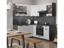 Vicco Fame-Line Eckküche Weiß Landhaus/Anthrazit 160 x 60 cm ohne Arbeitsplatte ohne E-Geräte