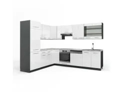 Vicco Fame-Line Eckküche Weiß Hochglanz/Anthrazit 227 x 287 cm AP Marmor ohne E-Geräte