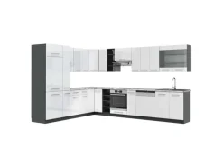 Vicco Fame-Line Eckküche Weiß Hochglanz/Anthrazit 347 x 257 cm AP Marmor ohne E-Geräte