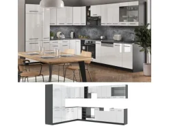 Vicco Fame-Line Eckküche Weiß Hochglanz/Anthrazit 347 x 257 cm AP Marmor ohne E-Geräte