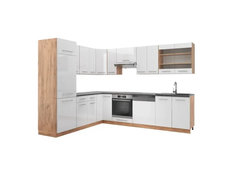 Vicco Fame-Line Eckküche Weiß Hochglanz/Goldkraft Eiche 227 x 287 cm AP Anthrazit ohne E-Geräte