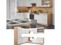 Vicco Fame-Line Eckküche Weiß Hochglanz/Goldkraft Eiche 227 x 287 cm AP Anthrazit ohne E-Geräte