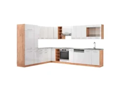 Vicco Fame-Line Eckküche Weiß Hochglanz/Goldkraft Eiche 347 x 257 cm AP Marmor ohne E-Geräte