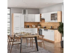 Vicco Fame-Line Eckküche Weiß Hochglanz/Goldkraft Eiche 347 x 257 cm AP Marmor ohne E-Geräte