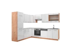 Vicco Fame-Line Eckküche Weiß Hochglanz/Goldkraft Eiche 227 x 287 cm AP Marmor ohne E-Geräte