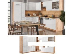 Vicco Fame-Line Eckküche Weiß Hochglanz/Goldkraft Eiche 347 x 257 cm ohne Arbeitsplatte ohne E-Geräte