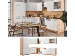 Vicco Fame-Line Eckküche Weiß Hochglanz/Goldkraft Eiche 347 x 257 cm AP Anthrazit ohne E-Geräte