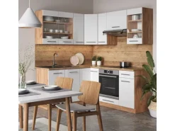 Vicco Fame-Line Eckküche Weiß Hochglanz/Goldkraft Eiche 160 x 60 cm ohne Arbeitsplatte ohne E-Geräte