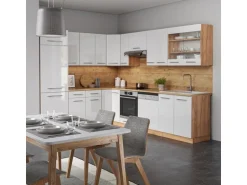 Vicco Fame-Line Eckküche Weiß Hochglanz/Goldkraft Eiche 227 x 287 cm AP Eiche ohne E-Geräte