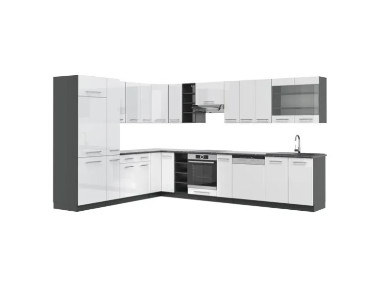 Vicco Fame-Line Eckküche Weiß Hochglanz/Anthrazit 347 x 257 cm AP Anthrazit ohne E-Geräte