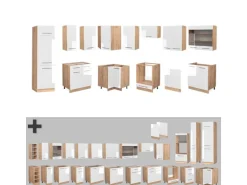 Vicco Fame-Line Eckküche Weiß Hochglanz/Goldkraft Eiche 227 x 60 cm ohne Arbeitsplatte ohne E-Geräte