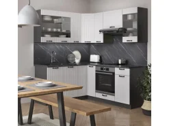 Vicco Fame-Line Eckküche Weiß Landhaus/Anthrazit 160 x 190 cm AP Eiche ohne E-Geräte