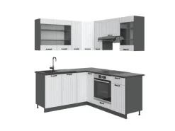 Vicco Fame-Line Eckküche Weiß Landhaus/Anthrazit 160 x 190 cm AP Anthrazit ohne E-Geräte