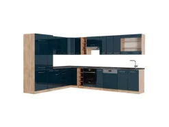 Vicco Fame-Line Einbauküche Dunkelblau Hochglanz/Goldkraft Eiche 257 x 60 cm AP Anthrazit ohne E-Geräte