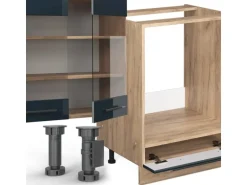 Vicco Fame-Line Einbauküche Dunkelblau Hochglanz/Goldkraft Eiche 257 x 60 cm AP Anthrazit ohne E-Geräte