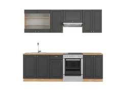 Vicco Fame-Line Küchenschränke Anthrazit Landhaus/Goldkraft Eiche 240 cm AP Eiche ohne E-Geräte